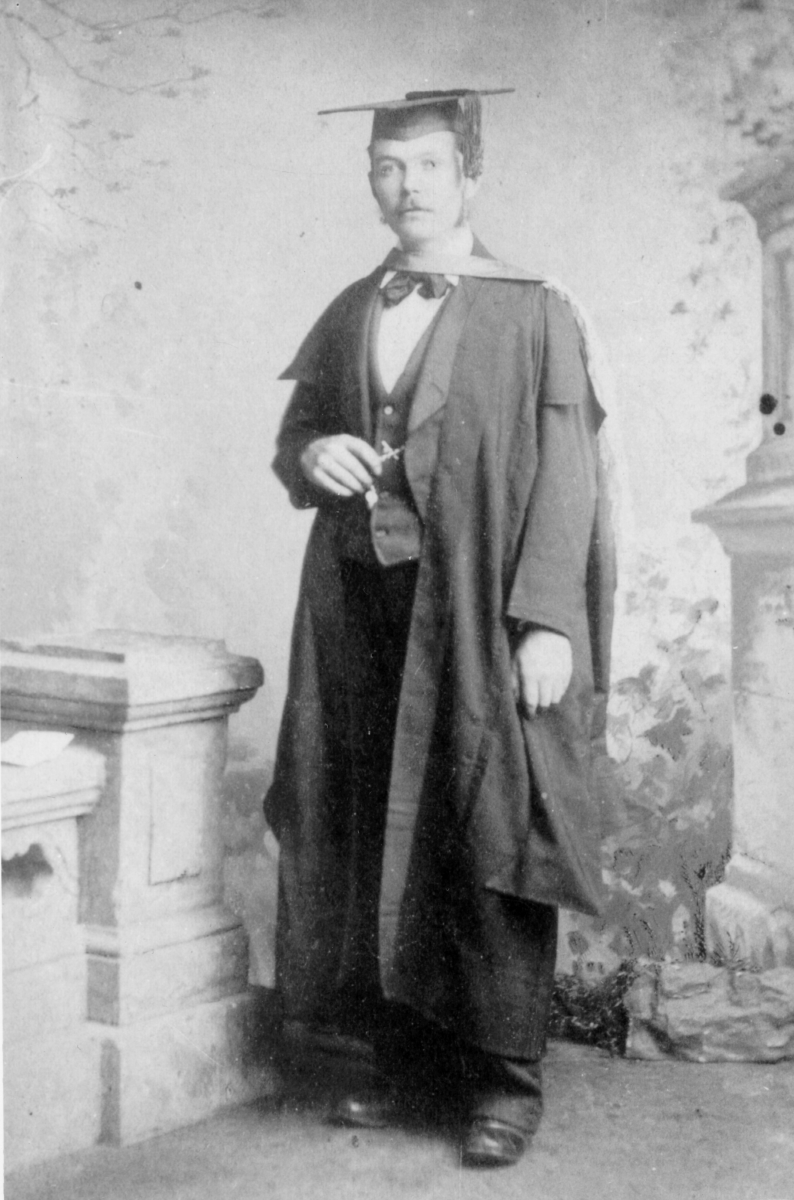 Conan Doyle wearing his graduation gown and cap